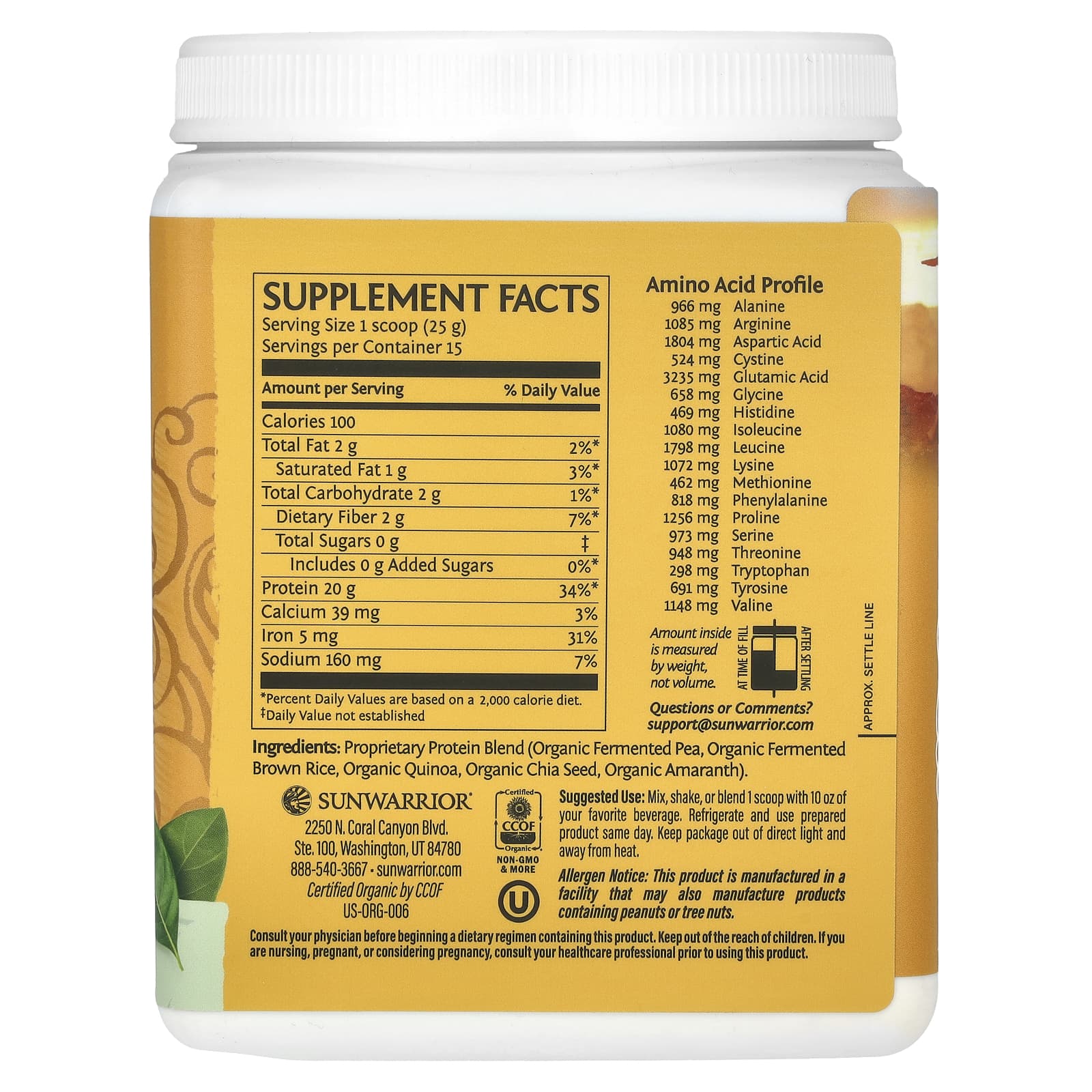 Sunwarrior, Classic Plus Protein, Unflavored, 13.2 oz (375 g) - Image 2
