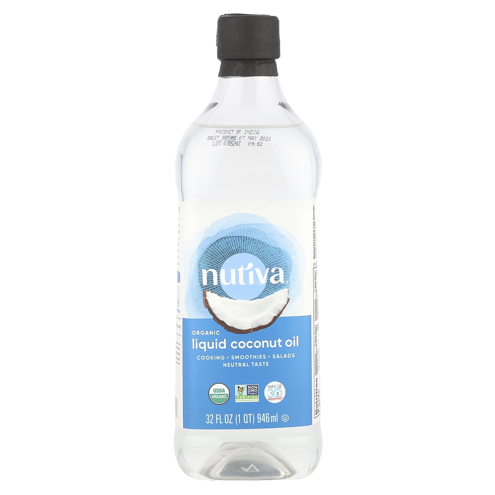Nutiva, Organic Liquid Coconut Oil, 32 fl oz (946 ml) - Image 1