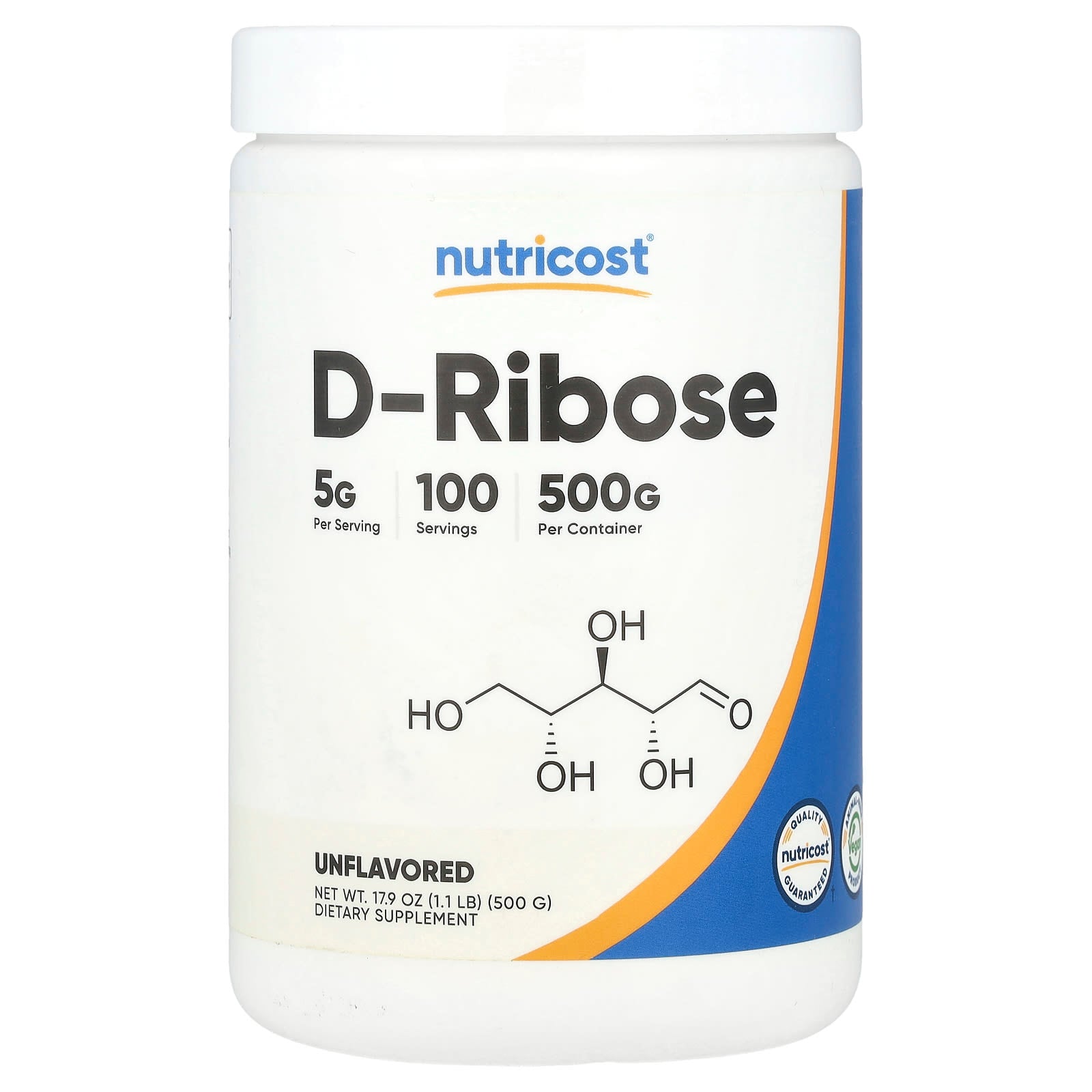 Nutricost, D-Ribose, Unflavored, 17.9 oz (500 g) - Image 1