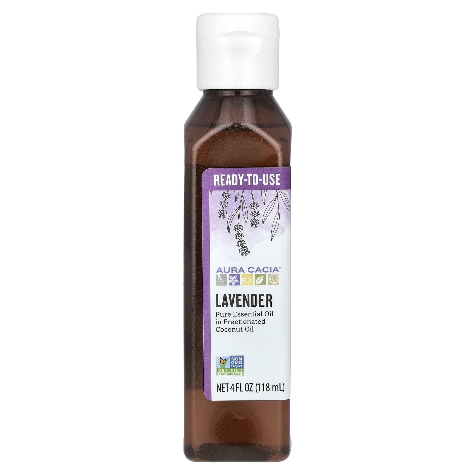 Lavender Essential Oil in Fractionated Coconut Oil by Aura Cacia - 4 fl oz - Image 1