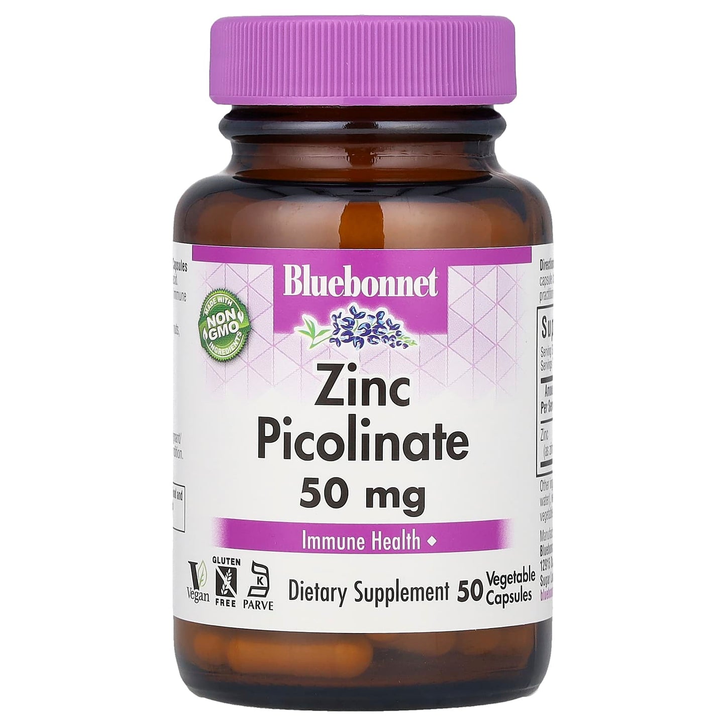 Zinc Picolinate 50mg 50-Vegetable Capsules by Bluebonnet Nutrition - Image 1