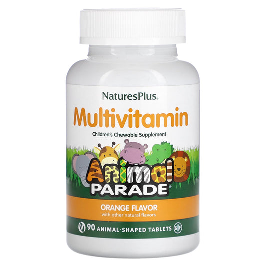 NaturesPlus, Animal Parade, Children's Chewable Multivitamin, Orange, 90 Animal-Shaped Tablets - Image 1