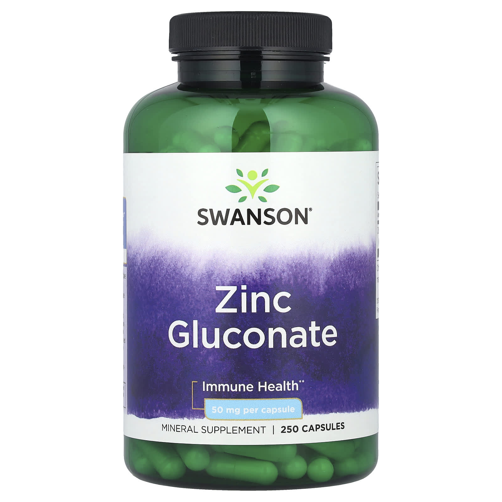 Swanson, Zinc Gluconate, 50 mg, 250 Capsules - Image 1
