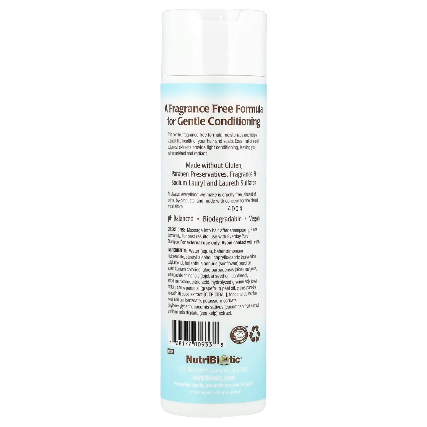 NutriBiotic, Everyday Pure Conditioner, For All Hair Types, Fragrance Free, 10 fl oz (296 ml) - Image 2