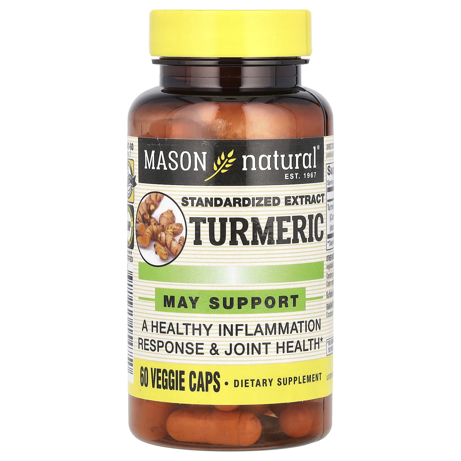 Mason Natural, Turmeric, Standardized Extract, 60 Veggie Caps (500 mg per Capsule) - Image 1