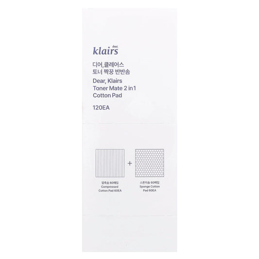 2-in-1 Klairs Toner Mate with Compressed & Sponge Cotton Pads, 120 Count - Image 1