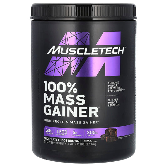 MuscleTech, 100% Mass Gainer™, Chocolate Fudge Brownie, 5.15 lbs (2.33 kg) - Image 1