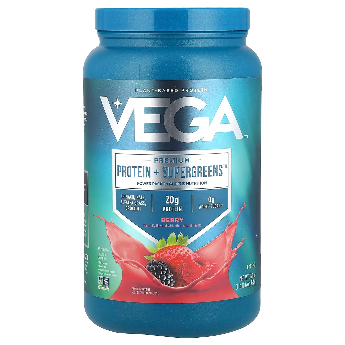 Vega, Premium Protein + Supergreens™, Berry, 1 lb 10.6 oz (754 g) - Image 1