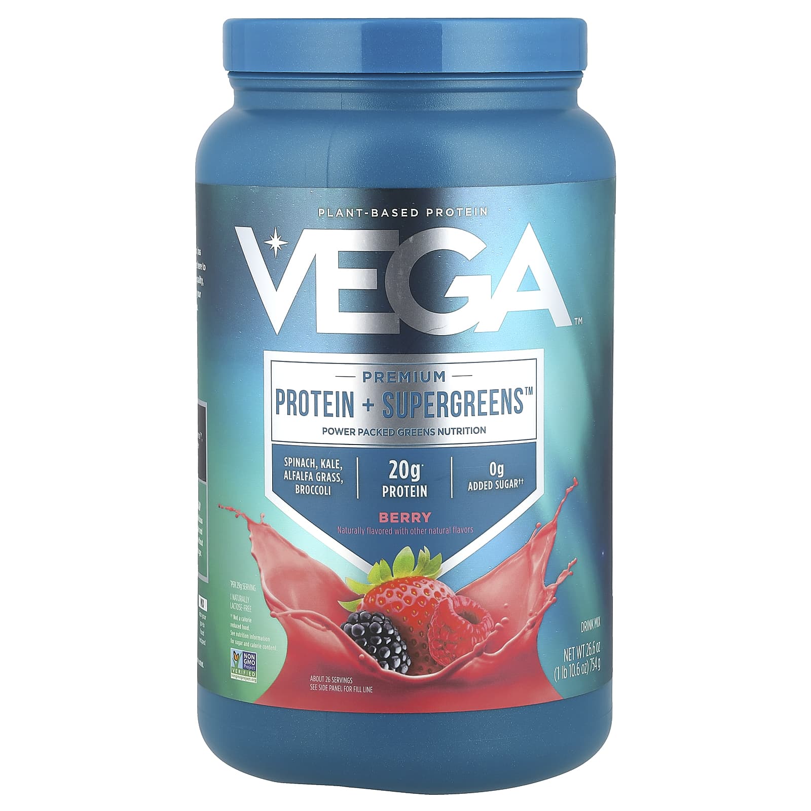 Vega, Premium Protein + Supergreens™, Berry, 1 lb 10.6 oz (754 g) - Image 1