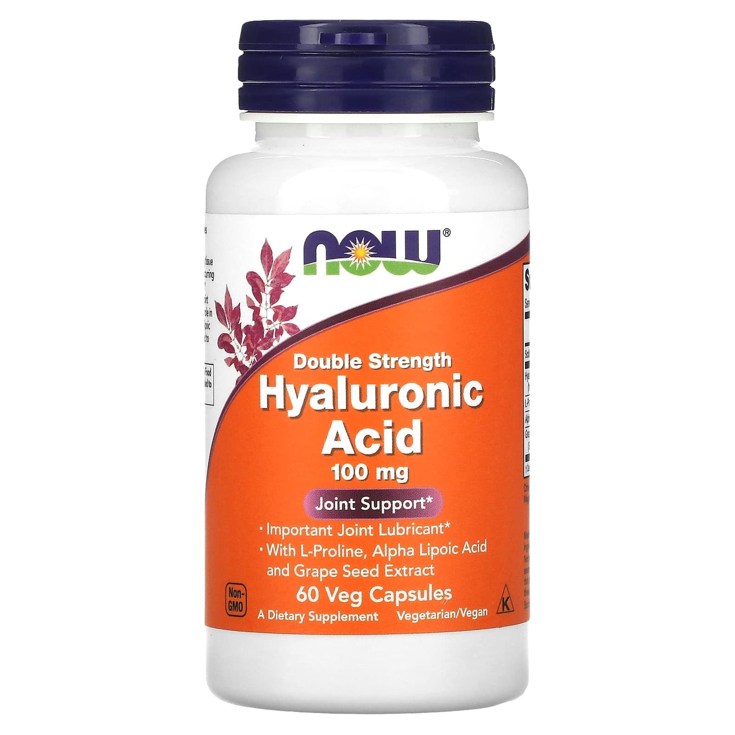 NOW Foods, Hyaluronic Acid, Double Strength, 100 mg, 60 Veg Capsules - Image 1