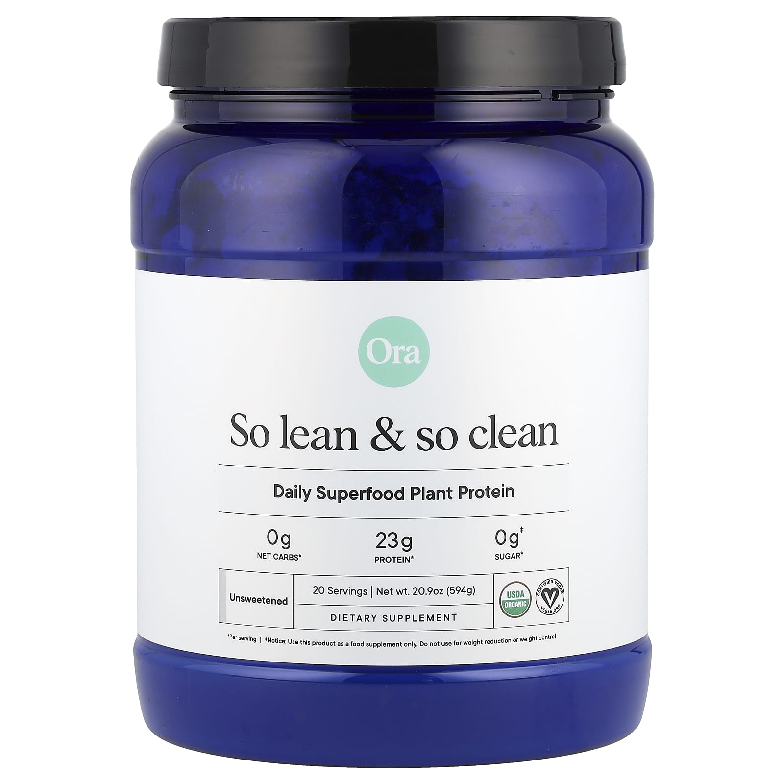 Ora, So Lean & So Clean, Daily Superfood Plant Protein, Unsweetened, 20.9 oz (594 g) - Image 1