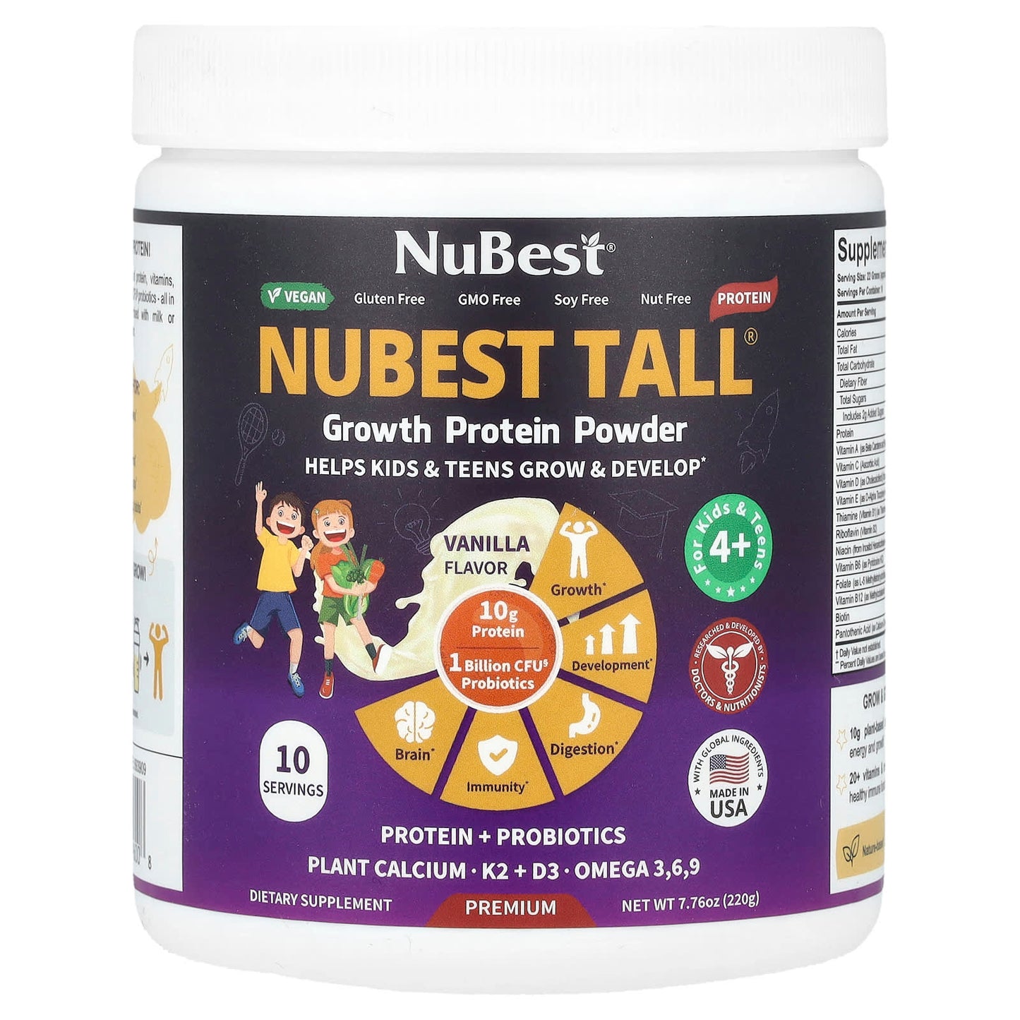 NuBest, Nubest Tall®, Growth Protein Powder, For Kids & Teens 4 +, Vanilla, 7.76 oz (220 g ) - Image 1