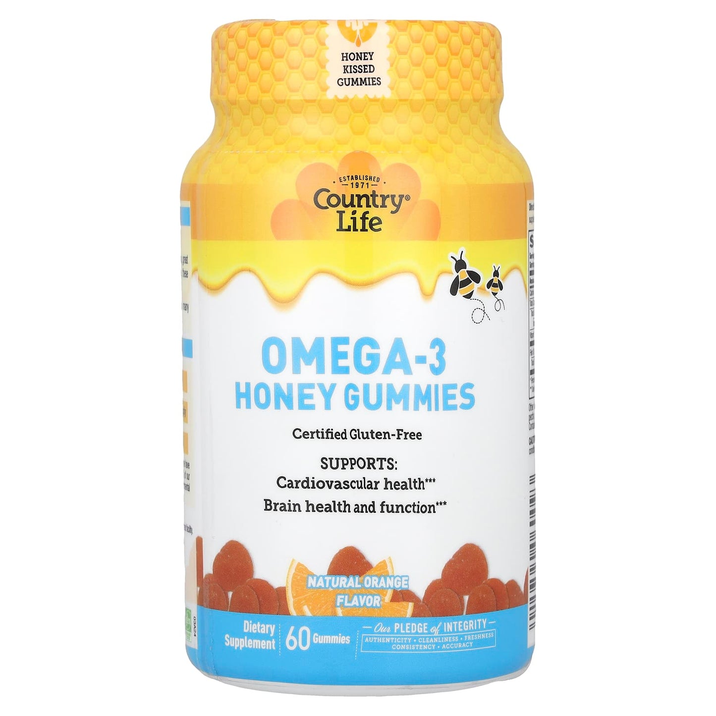 Country Life Omega-3 Honey Gummies, Natural Orange, 60 Count - Image 1