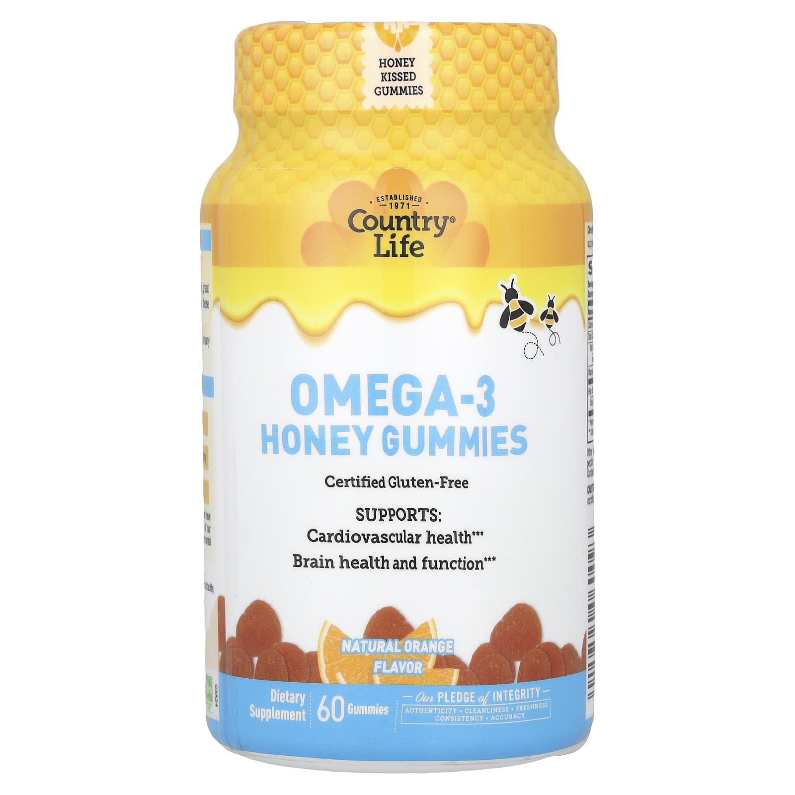 Country Life Omega-3 Honey Gummies, Natural Orange, 60 Count - Image 1