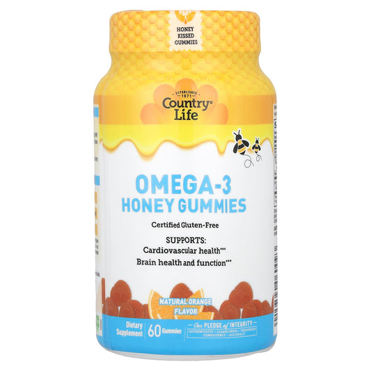 Country Life Omega-3 Honey Gummies, Natural Orange, 60 Count - Image 1