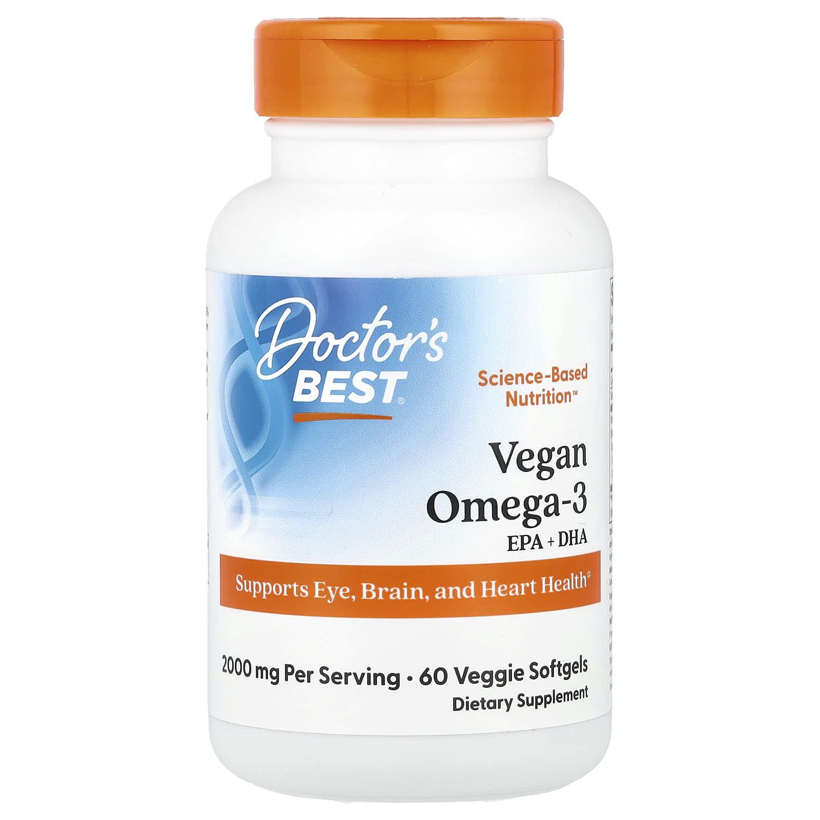Doctor's Best, Vegan Omega-3, EPA+DHA, 60 Veggie Softgels (1,000 mg per Softgel)
