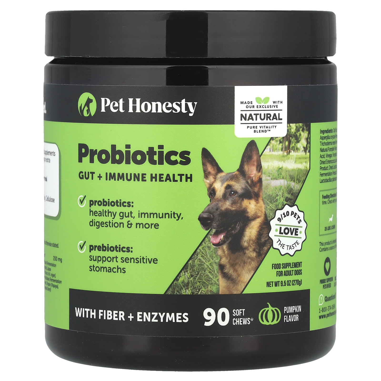 Pet Honesty, Probiotics, For Adult Dogs, Pumpkin, 90 Soft Chews, 9.5 oz (270 g) - Image 1