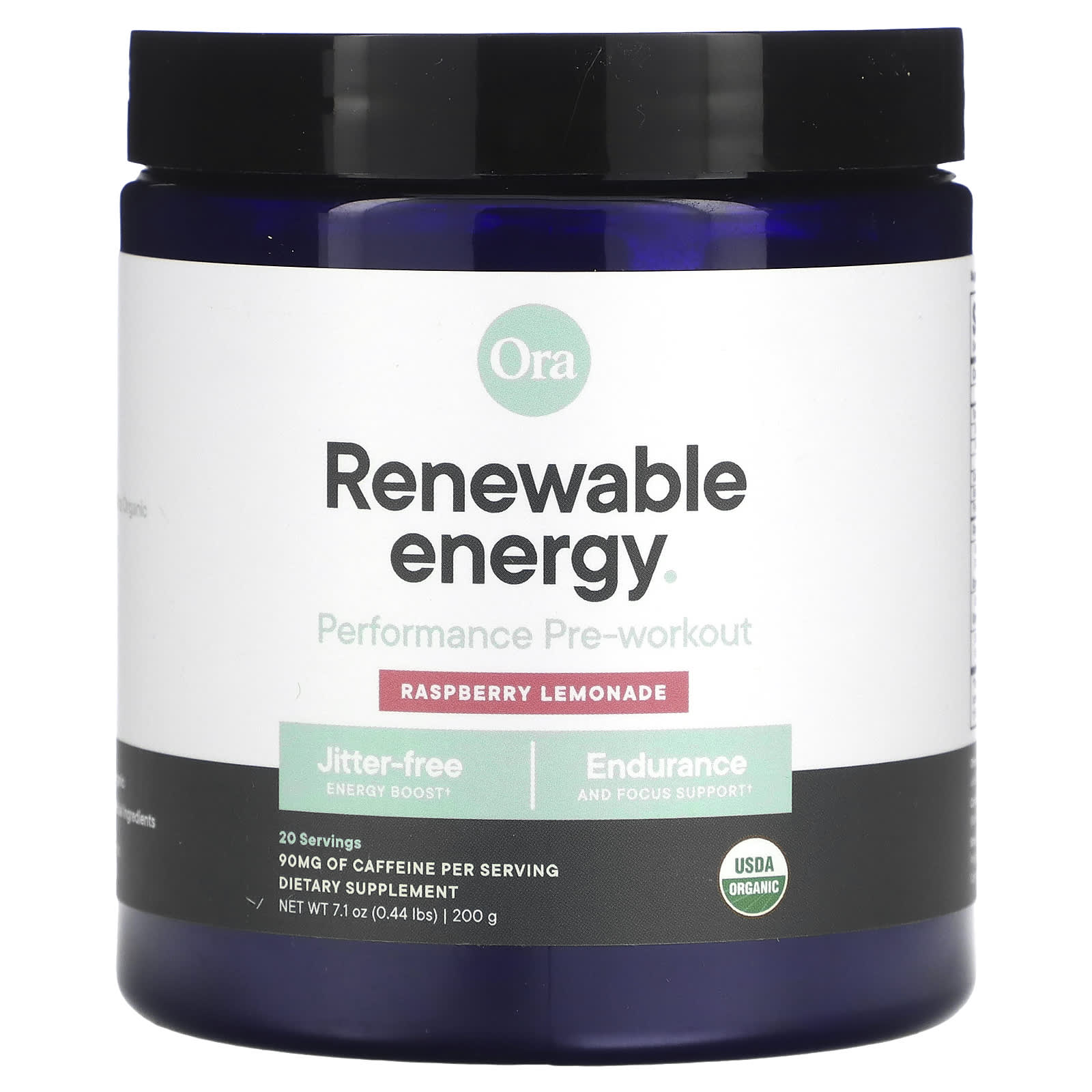 Ora, Renewable Energy, Performance Pre-Workout, Raspberry Lemonade, 7.1 oz (200 g) - Image 1