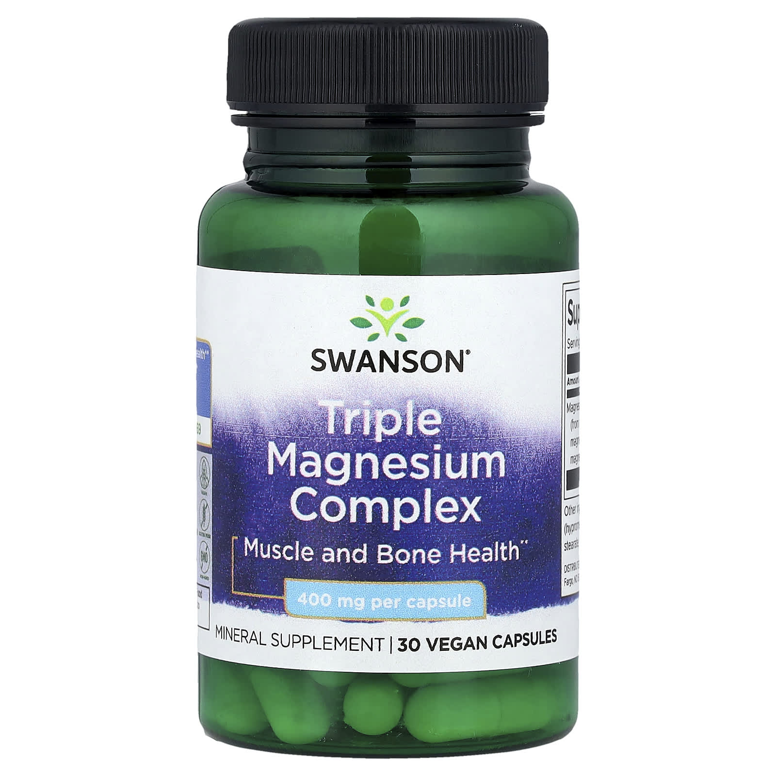 Swanson, Triple Magnesium Complex, 400 mg, 30 Vegan Capsules - Image 1