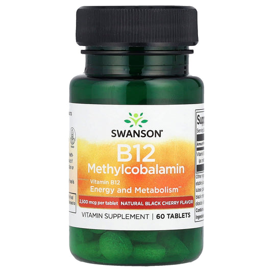 Swanson, Vitamin B12, (Methylcobalamin), Natural Black Cherry, 2,500 mcg, 60 Tablets - Image 1