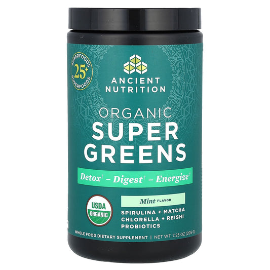 Ancient Nutrition Organic SuperGreens Powder with Mint, USDA Organic, 7.23 oz - Image 1