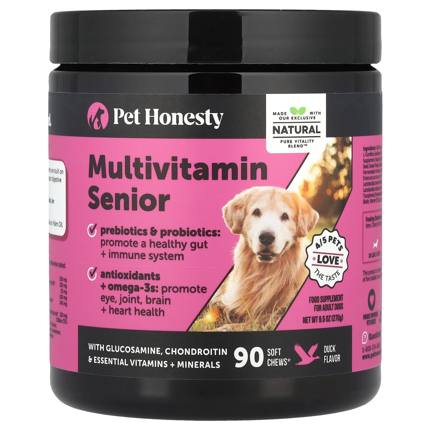 Pet Honesty, Multivitamin Senior, For Adult Dogs, Duck, 90 Soft Chews, 9.5 oz (270 g) - Image 1