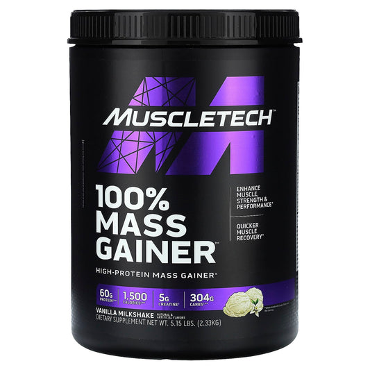 MuscleTech, 100% Mass Gainer™, Vanilla Milkshake, 5.15 lbs (2.33 kg) - Image 1
