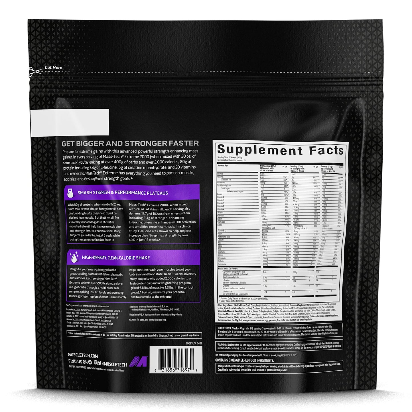 MuscleTech, Mass-Tech™ Extreme 2000, Vanilla Milkshake, 6 lbs (2.72 kg) - Image 2