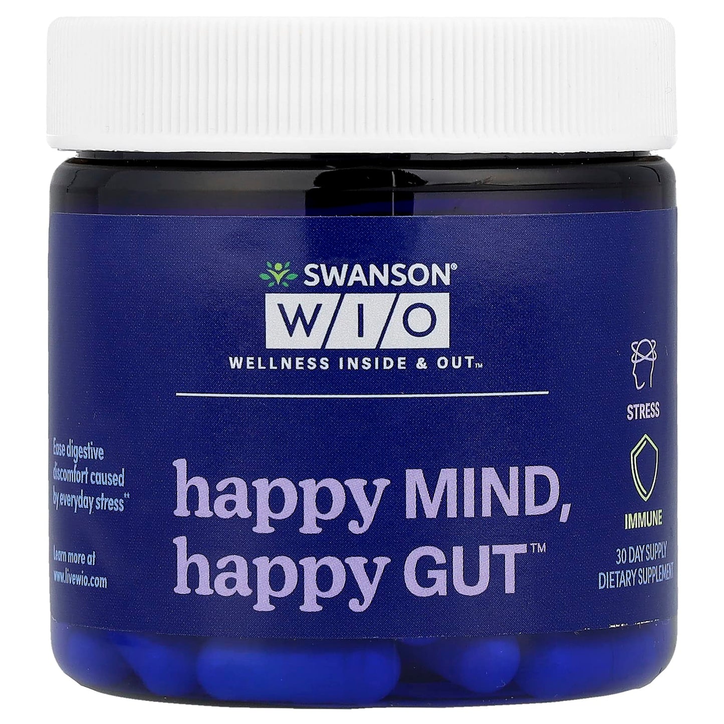 Swanson WIO, Happy Mind, Happy Gut™, 30 Veggie Capsules - Image 1