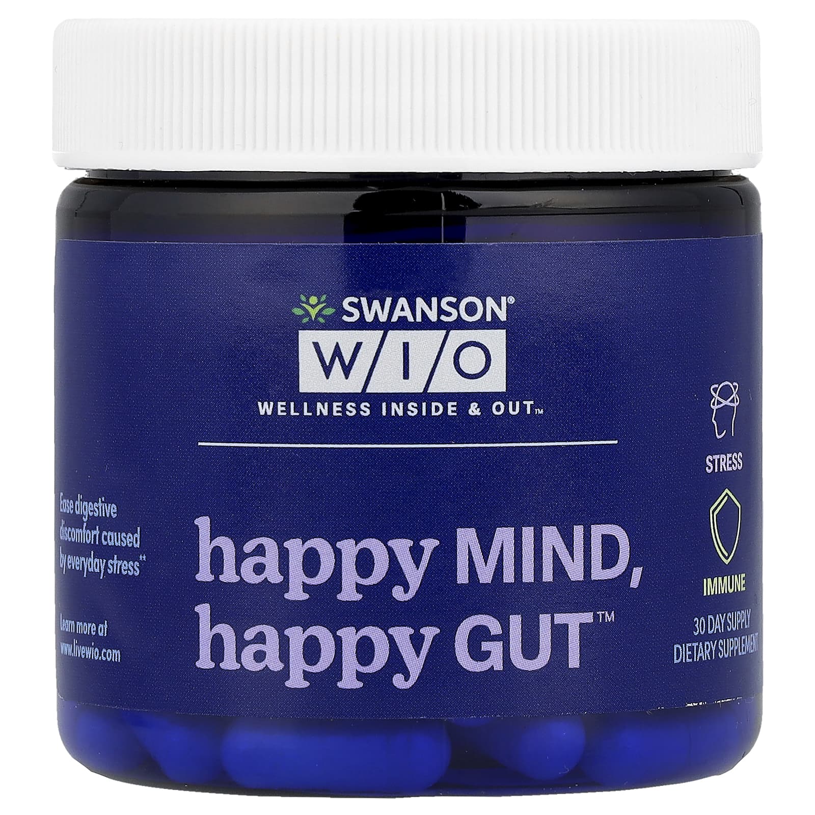 Swanson WIO, Happy Mind, Happy Gut™, 30 Veggie Capsules - Image 1