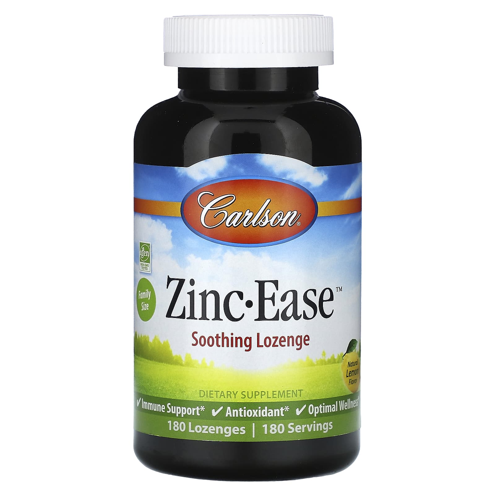 Carlson Zinc Ease Soothing Lozenges, 180 Count, Natural Lemon Flavor - Image 1