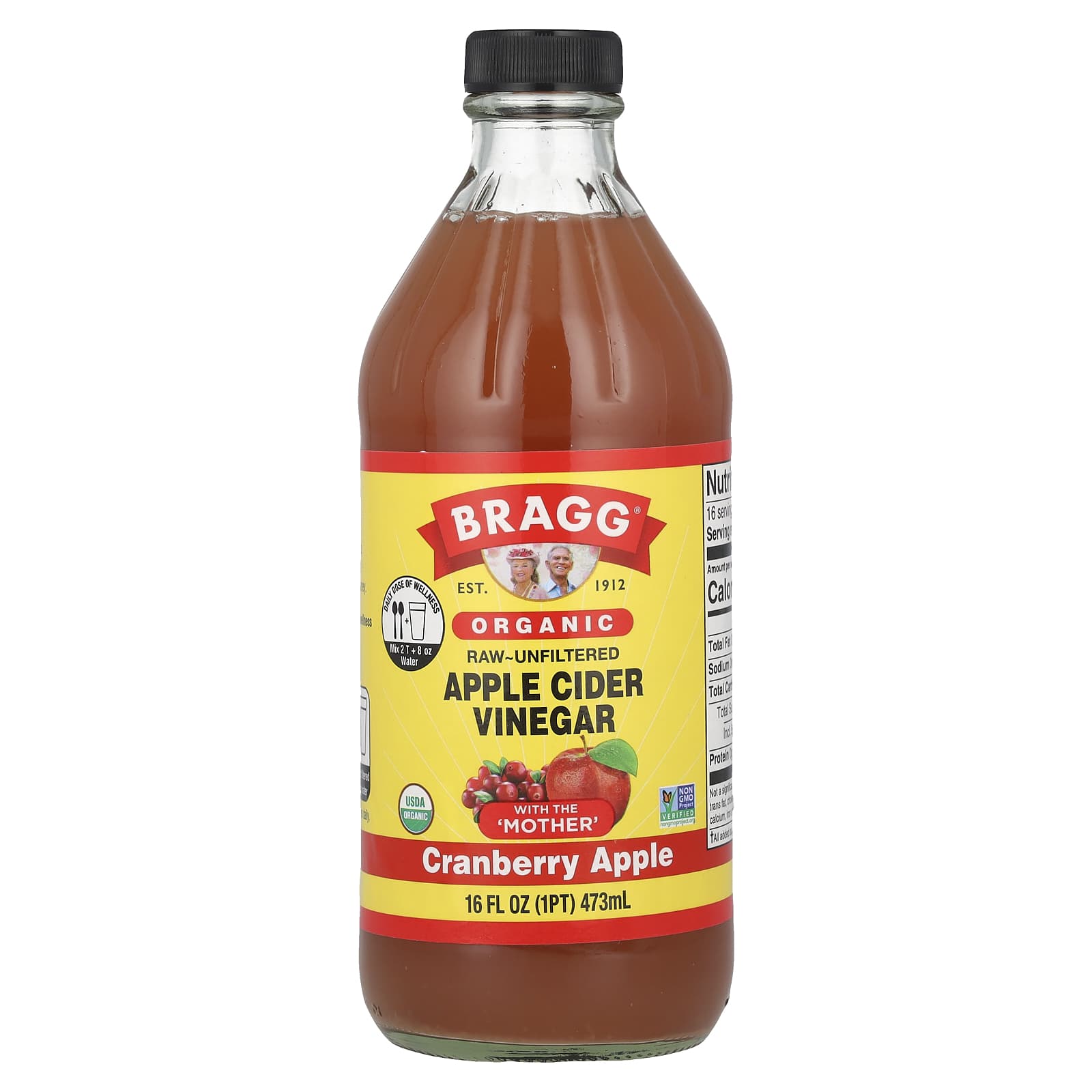Unfiltered Organic Apple Cider Vinegar with Mother & Cranberry, 16 fl oz - Image 1