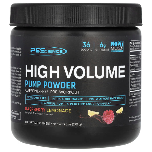 PEScience, High Volume, Pump Powder, Caffeine Free, Raspberry Lemonade, 9.5 oz (270 g) - Image 1