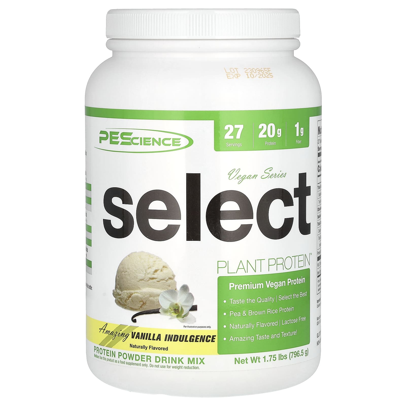 PEScience, Vegan Series, Select Plant Protein™, Amazing Vanilla Indulgence, 1.75 lbs (796.5 g) - Image 1