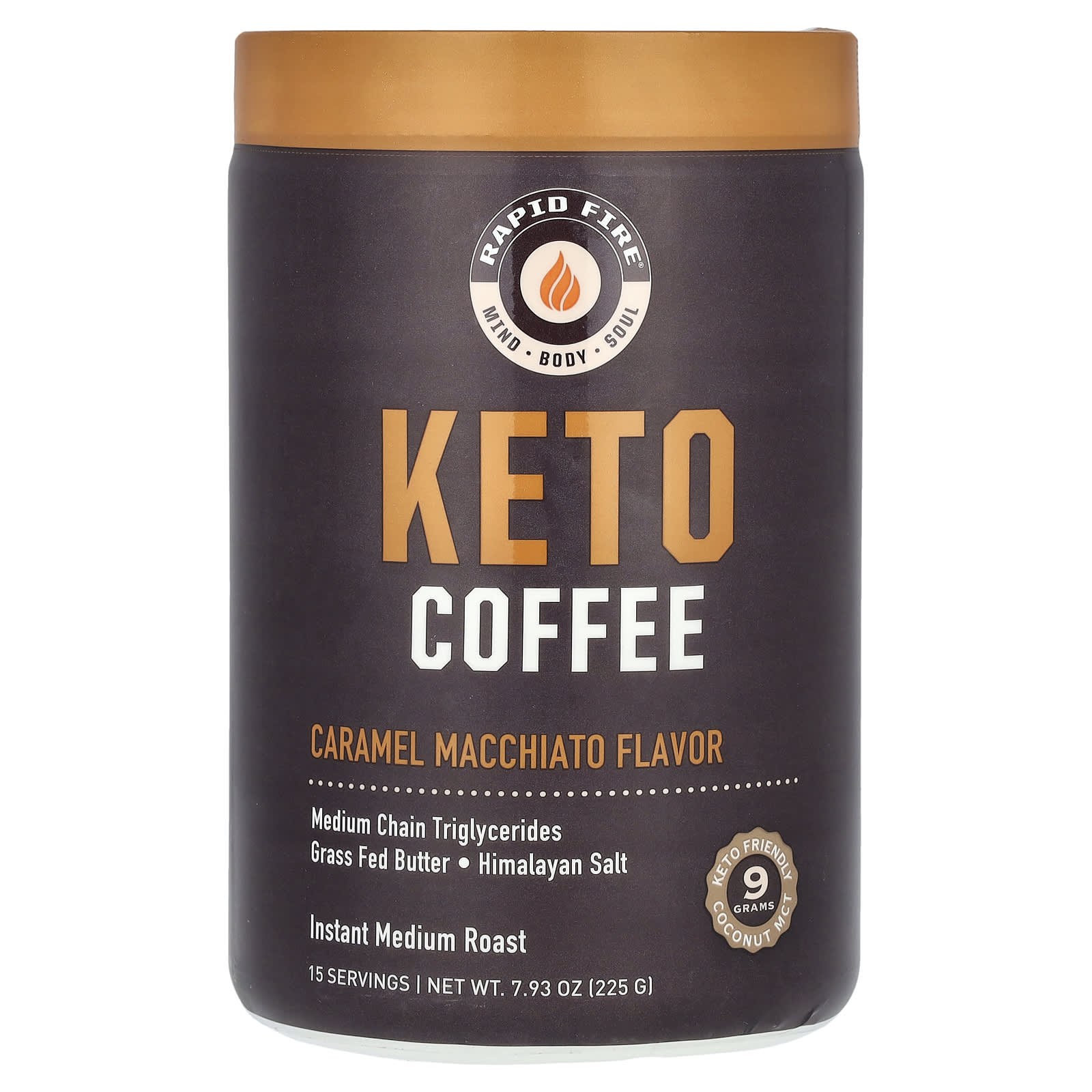 RAPIDFIRE, Keto Coffee, Caramel Macchiato, Instant, Medium Roast, 7.93 oz (225 g) - Image 1