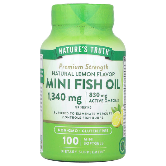 Nature's Truth, Mini Fish Oil, Premium Strength, Natural Lemon, 100 Mini Softgels (670 mg per Softgel) - Image 1