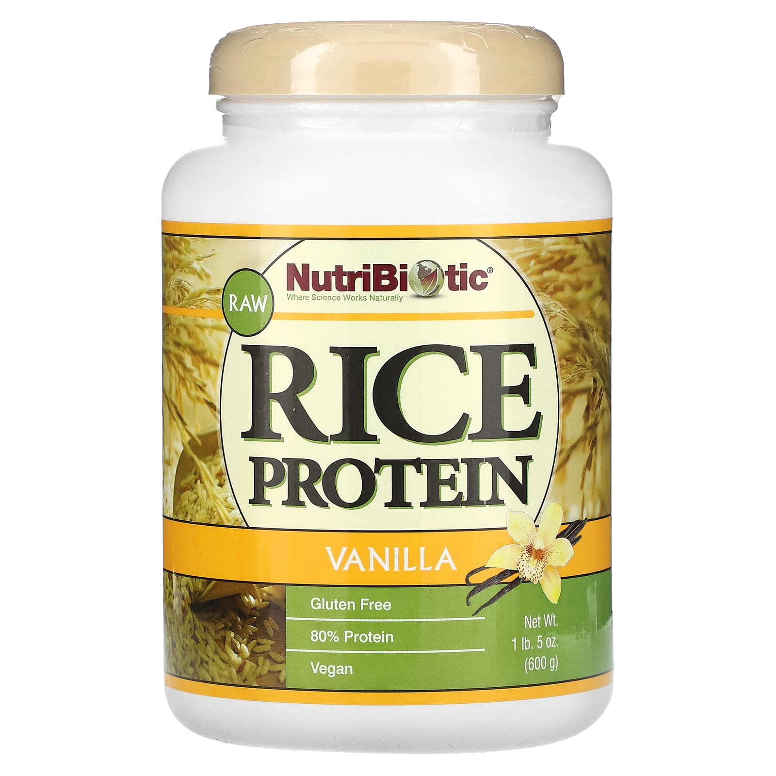 NutriBiotic, Raw Rice Protein, Vanilla, 1 lb 5 oz (600 g) - Image 1