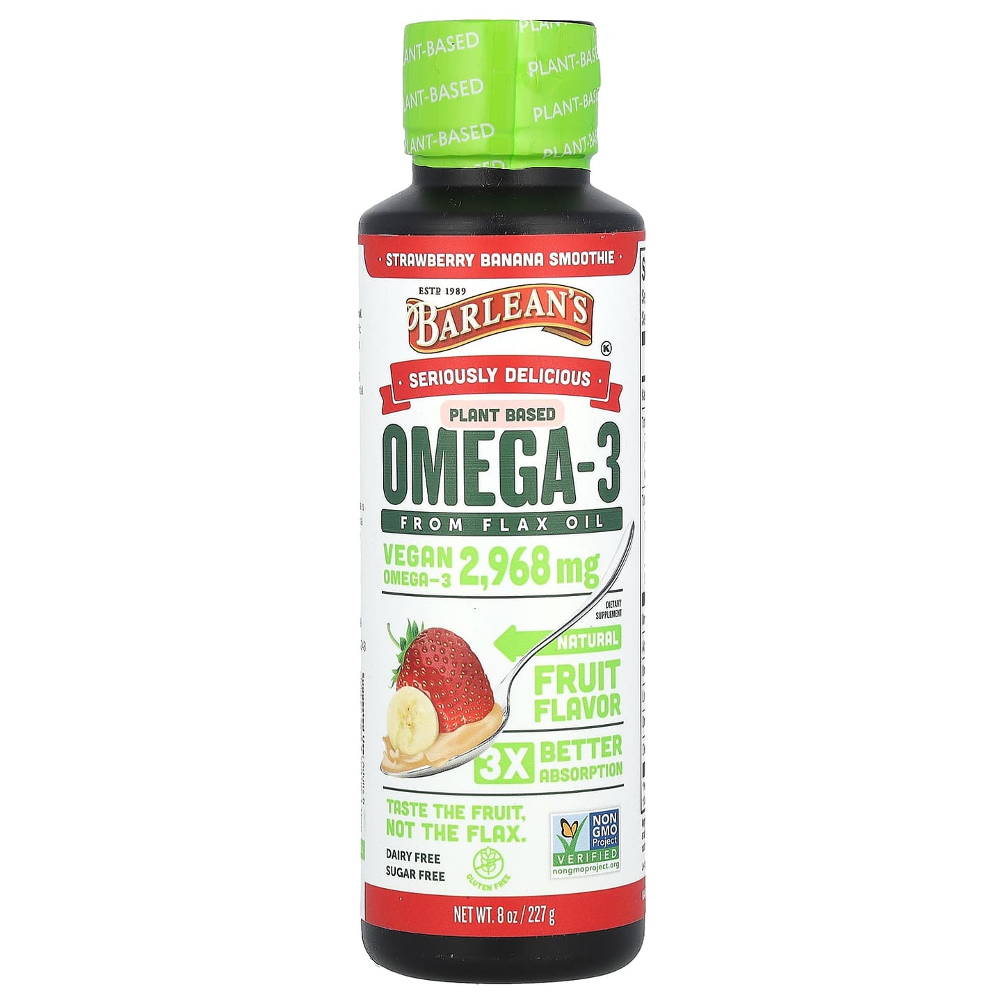 Barleans Omega-3 from Flax Oil - Strawberry Banana Smoothie, 2968mg, 8oz (227g) - Image 1