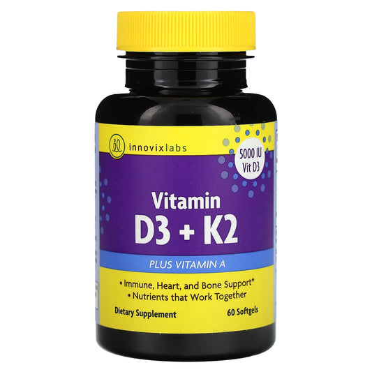 Vitamin D3 + K2, 60 Softgels for Immune, Heart, and Bone Support - InnovixLabs - Image 1