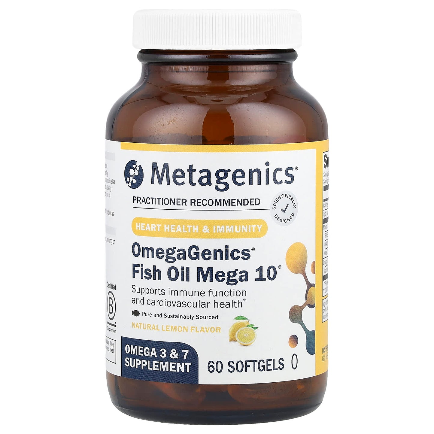 Metagenics, OmegaGenics®, Fish Oil Mega 10®, Natural Lemon, 60 Softgels - Image 1