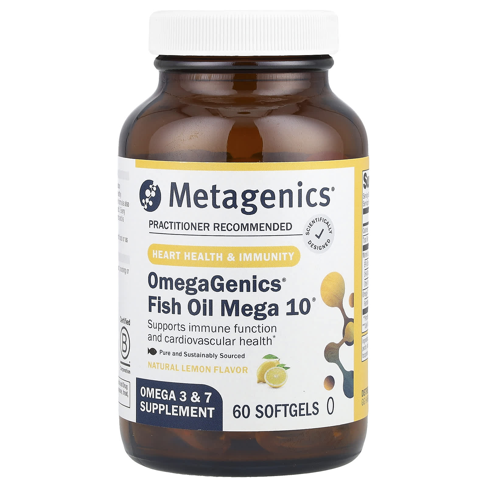 Metagenics, OmegaGenics®, Fish Oil Mega 10®, Natural Lemon, 60 Softgels - Image 1
