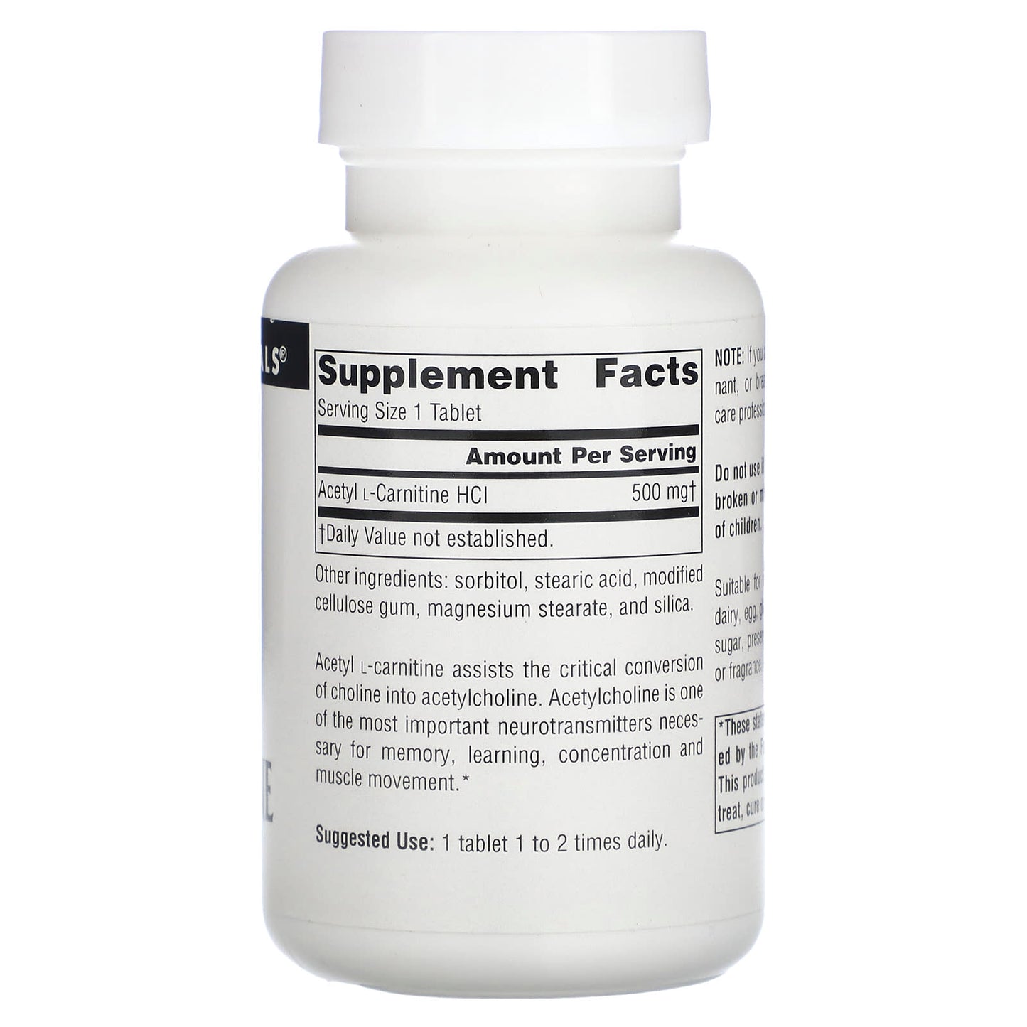 Source Naturals, Acetyl L-Carnitine, 500 mg, 60 Tablets - Image 2