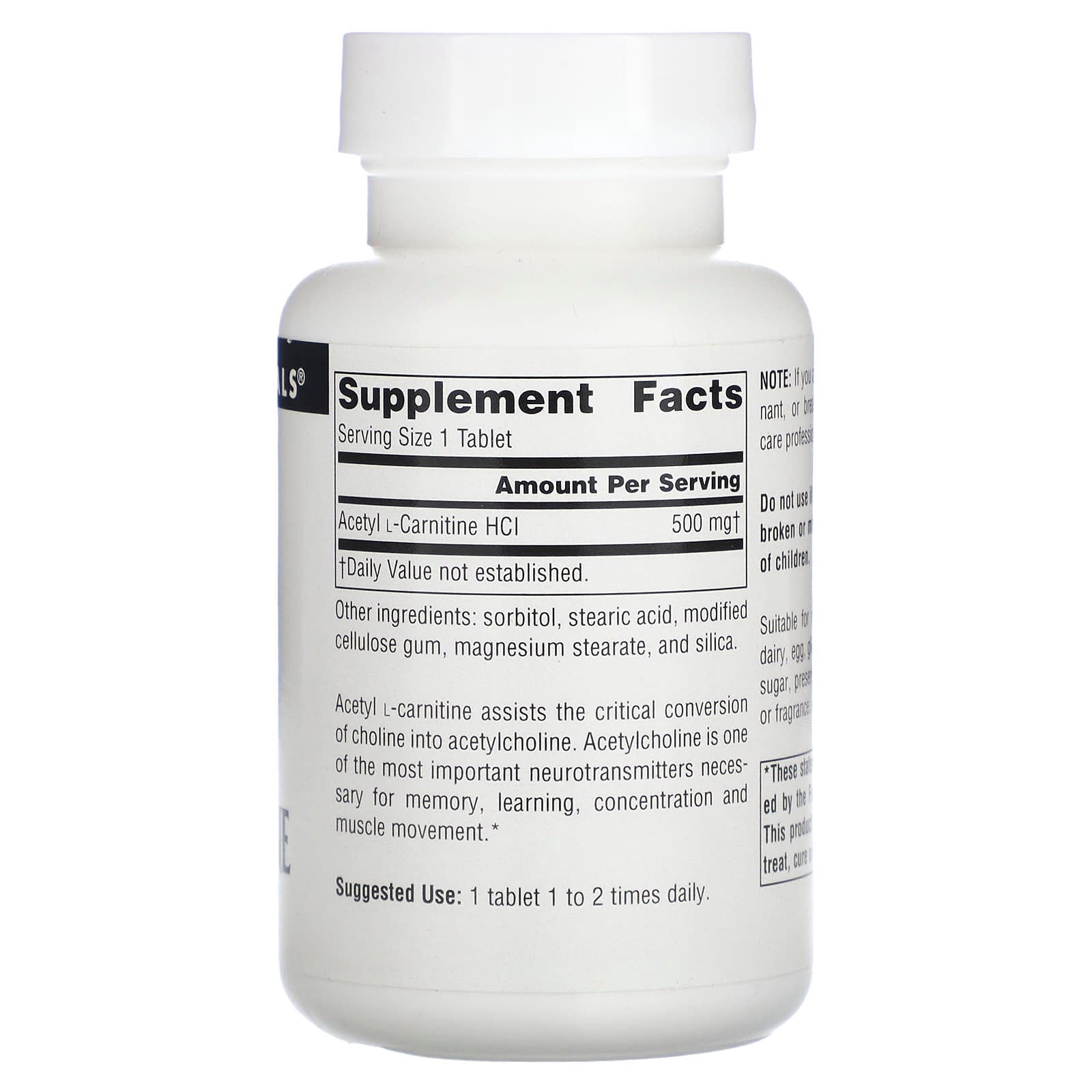 Source Naturals, Acetyl L-Carnitine, 500 mg, 60 Tablets - Image 2