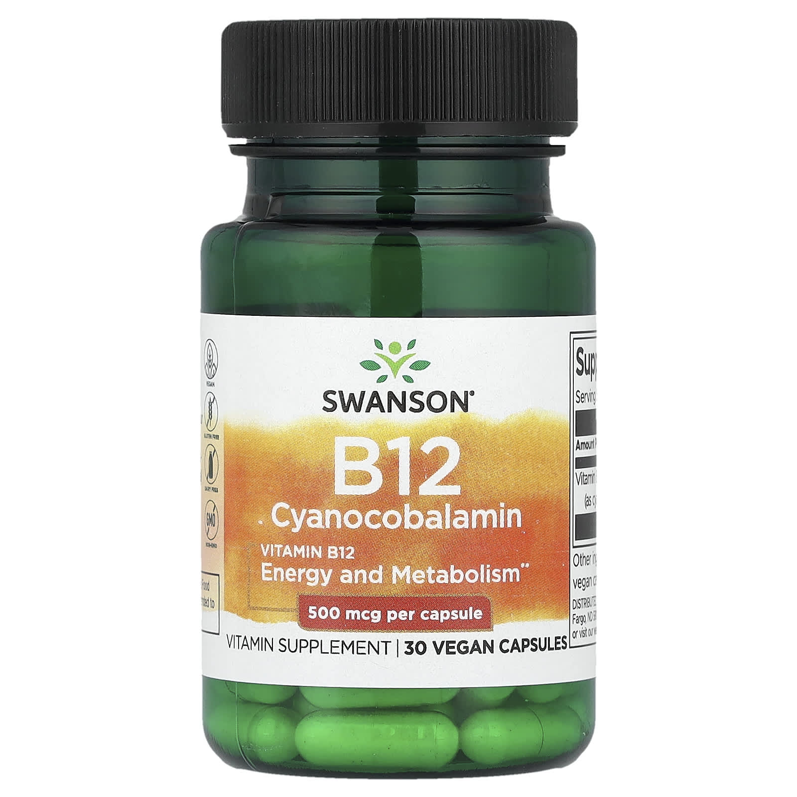 Swanson, Vitamin B12, 500 mcg, 30 Vegan Capsules - Image 1