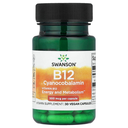 Swanson, Vitamin B12, 500 mcg, 30 Vegan Capsules - Image 1