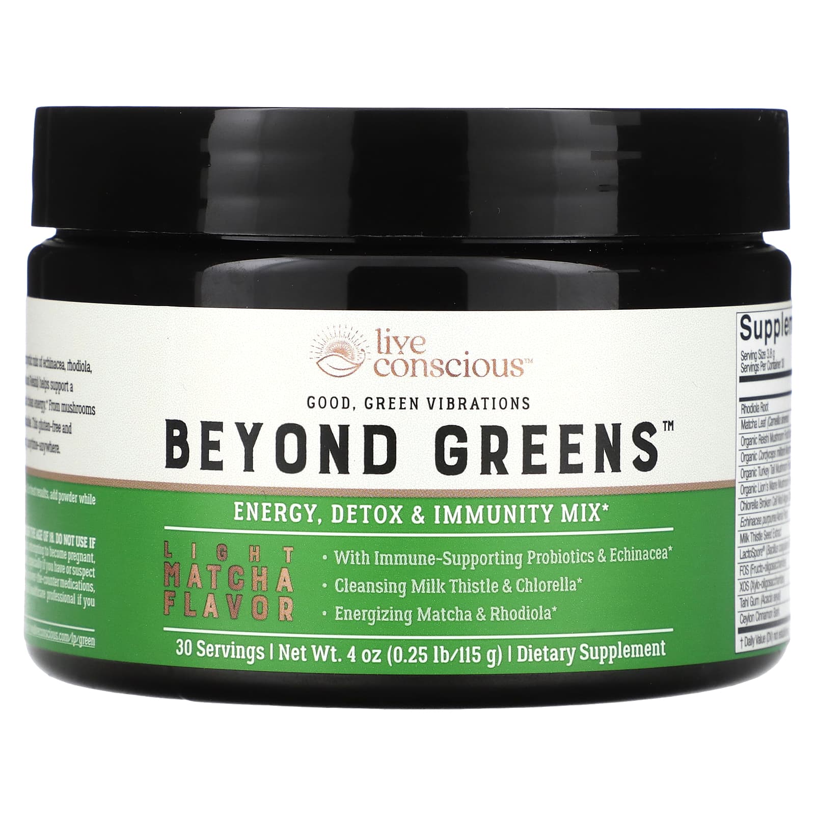 Live Conscious, Beyond Greens, Energy, Detox & Immunity Mix, Light Matcha, 4 oz (115 g) - Image 1