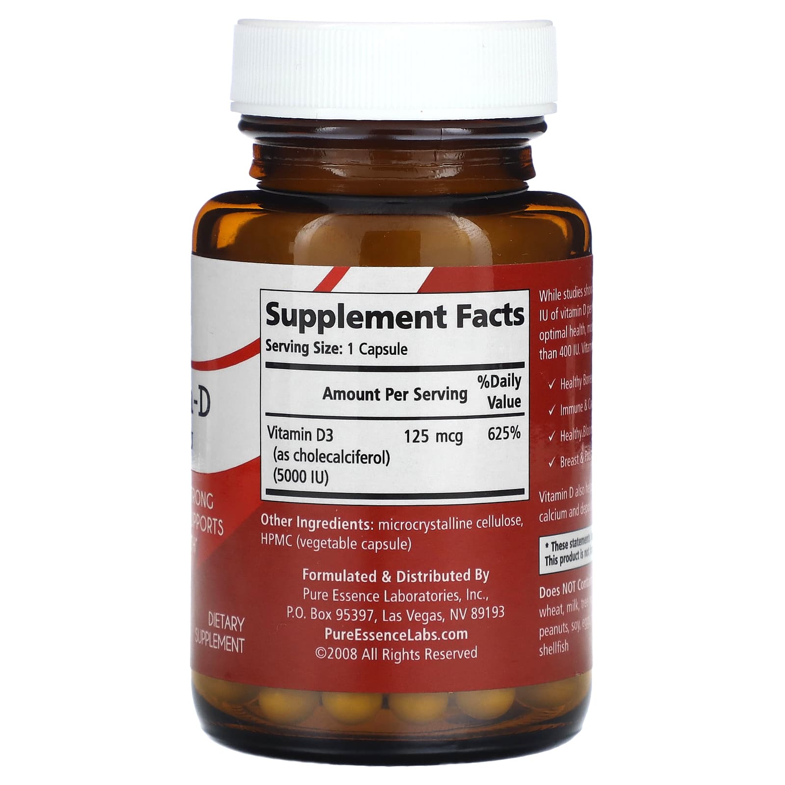 Pure Essence, Vitamin-D, 5,000 IU, 30 Vegi-Caps - Image 2