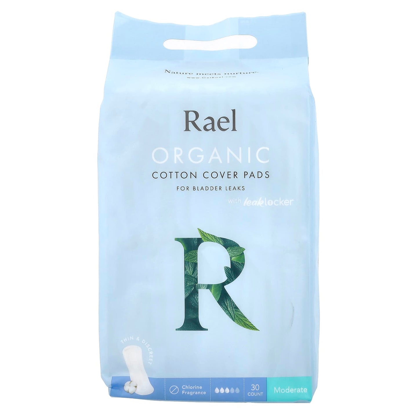 Rael, Organic Cotton Cover Pads, For Bladder Leaks, Moderate, 30 Count - Image 1