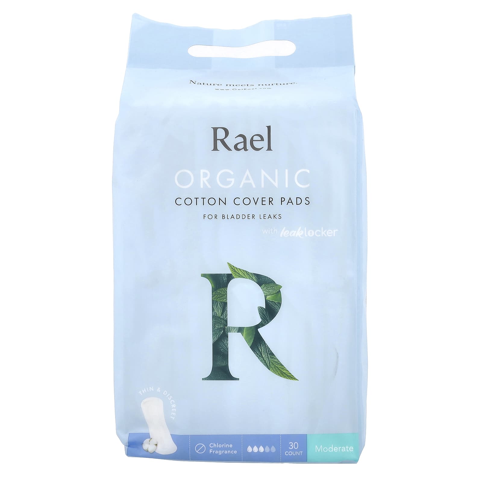 Rael, Organic Cotton Cover Pads, For Bladder Leaks, Moderate, 30 Count - Image 1