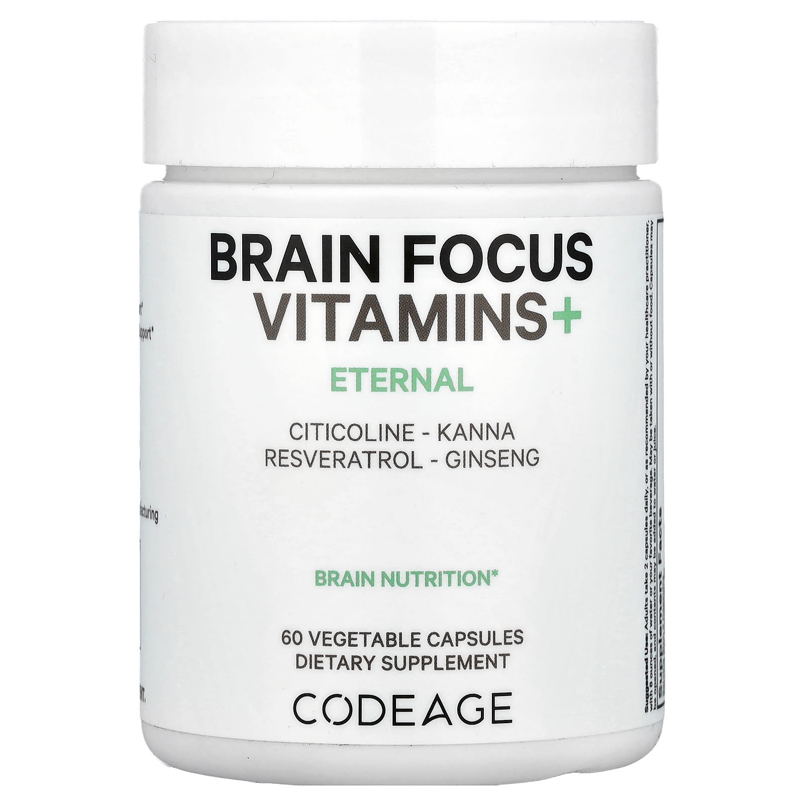 Codeage Brain Focus Vitamins+ - 60 Veggie Capsules with Citicoline & Ginseng - Image 1